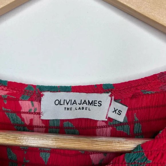 Olivia James The Label Tiered Dress Tie Waist Women’s‎ XS V-Neck Red Romantic - Picture 3 of 9